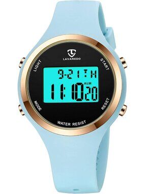 Women's Light Blue Quartz Chronograph Waterproof Outdoor Sport Digital Watch